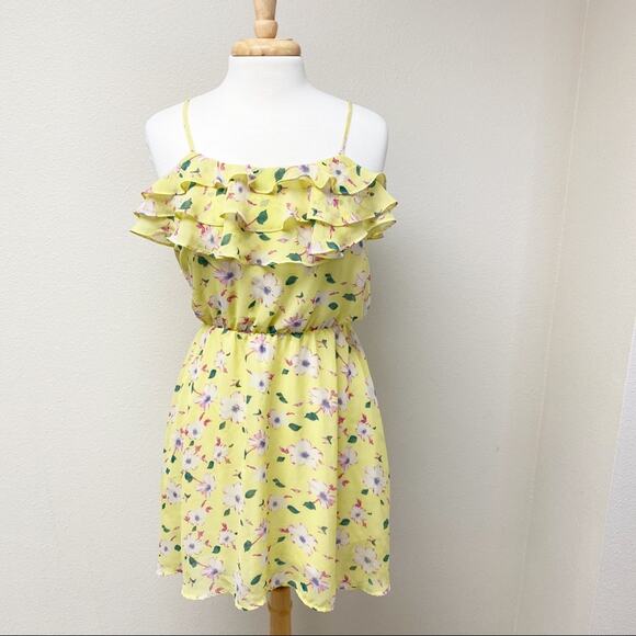 Umgee Ruffle Floral Star Dress Yellow Size M - Picture 1 of 8